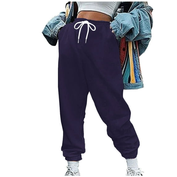 LLYwey Sweatpants Women Women Ladies Pants Trousers Streetwear Jogger Pocket Solid Loose Overalls Long Pants Hiking Pants Female Long Pant Style H1829 Dark Blue S