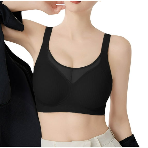LLYwey T Shirt Bras Fashion Women Solid Color Perspective No Underwire Soft Cup Push up Daily Bra Women's Plus Size Nylon Racerback Bra Style LW-191 Black M