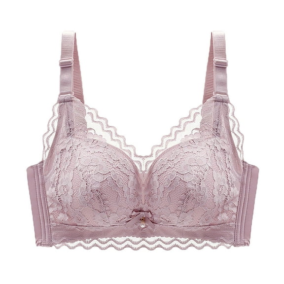 LLYwey T-Shirt Bras for Women Fashion Women Solid Color Underwire Lace Cotton Pad Push up Daily Bra Women's Plus Size Polyester Wire-Free Bra Style LW-187 Purples XS