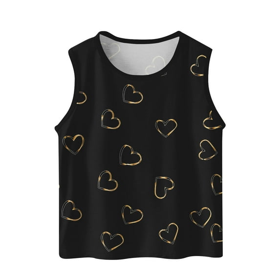 LLYwey Tank Tops for Girls Crew Neck Cute Sleeveless Tops Hearts Print Athletic Workout Tanks for Toddler Kids Soft Cotton Tanks Camisole Undershirts, T-83, Black, 6T