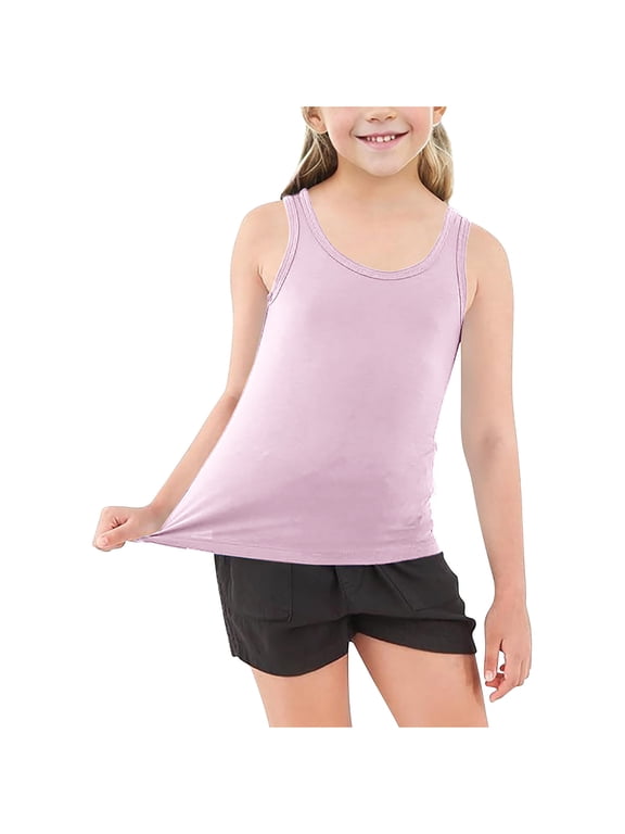 Toddler Athletic Tank Tops - Cotton Undershirts - Kids Boys Girls Round Neck Racerback Sleeveless Tees Shirts Camisole for Dance Gymnastics Running , T-75, Pinks, 10T