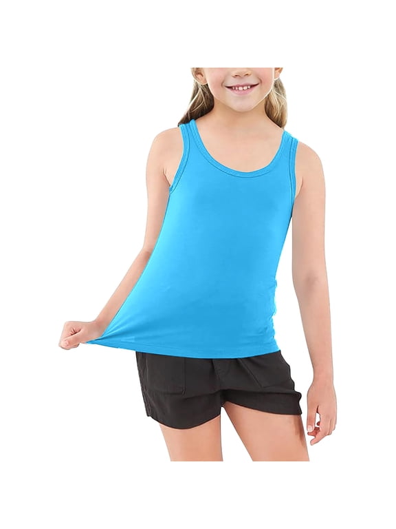 Toddler Athletic Tank Tops - Cotton Undershirts - Kids Boys Girls Round Neck Racerback Sleeveless Tees Shirts Camisole for Dance Gymnastics Running , T-75, Blue, 2T