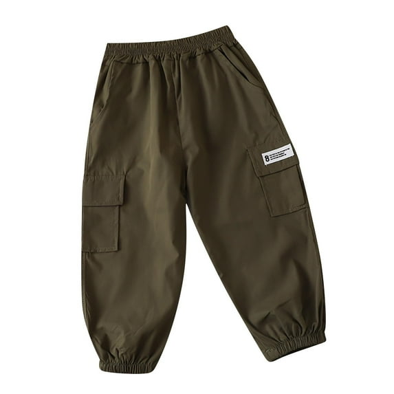 LLYwey Toddler Cargo Pants, Kids Elastic Waist Joggers Pants, Baby Girls Boys Casual Loose Solid Pull on Long Trousers with Pockets, New-Md54, Green-a, 1T