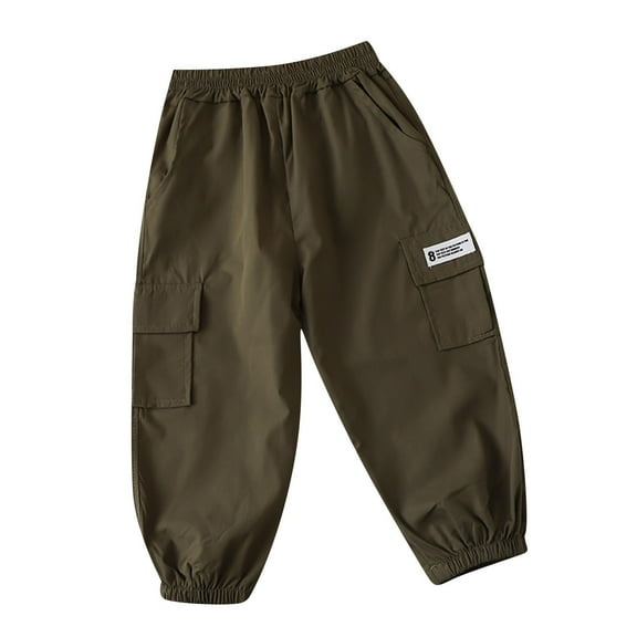 LLYwey Toddler Cargo Pants, Kids Elastic Waist Joggers Pants, Baby Girls Boys Casual Loose Solid Pull on Long Trousers with Pockets, New-Md54, Green-a, 3T
