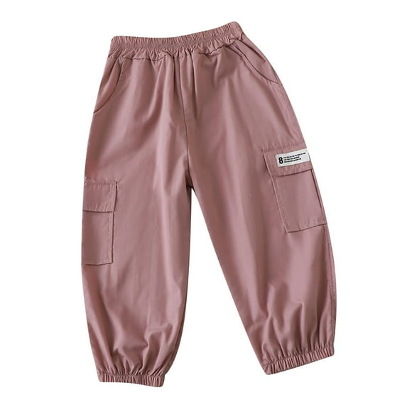 LLYwey Toddler Cargo Pants, Kids Elastic Waist Joggers Pants, Baby Girls Boys Casual Loose Solid Pull on Long Trousers with Pockets, New-Md54, Pinks, 9T
