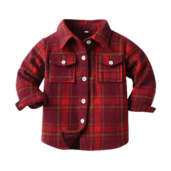 LLYwey Toddler Girl Jackets Kids Toddler Flannel Shirt Jacket Plaid Long Sleeve Shacket Baby Boys Girls Fall Shirt Coat Outwear New Little Girls Casual Jackets Outwear Red 18-24 Months