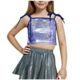 thumbnail image 1 of LLYwey Toddler Girls Crop Tops - Kids Casual Tie Straps Glitter Sleeveless Camisole Undershirts Dance Costume Girls' Shiny Crop Tank Tops, T-45, Blue, 7T, 1 of 5