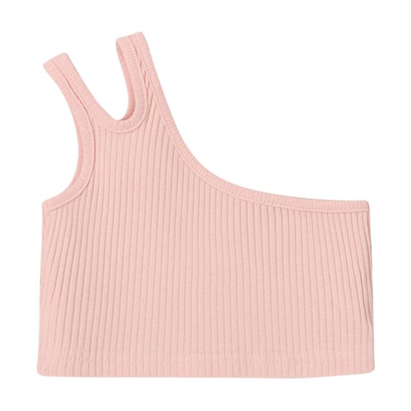 LLYwey Toddler Girls Crop Tops, Ribbed Knit Cut Out One Shoulder Crop Tank Tops Girls’ Sleeveless Cropped Camisole Shirts, T-37, Pinks, 3T
