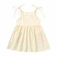 thumbnail image 1 of LLYwey Toddler Girls Linen Dresses, Baby Girls' Summer Dresses, Kids Tie Strap Sleeveless Pockets Ruffle A-Line Beach Casual Sundress, T-50, Beige, 5-6T, 1 of 8