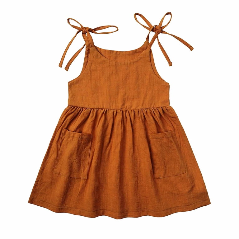 LLYwey Toddler Girls Linen Dresses, Baby Girls' Summer Dresses, Kids Tie  Strap Sleeveless Pockets Ruffle A-Line Beach Casual Sundress, T-50, Brown,  9-12 Months - Walmart.com
