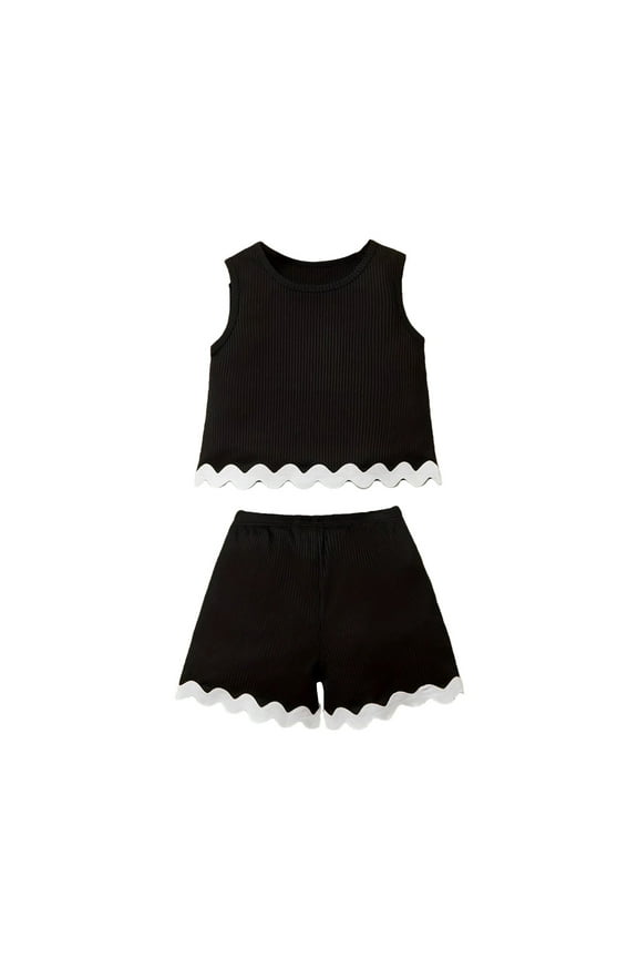 Toddler Girls Shorts Sets, Girls Ribbed Sleeveless Tank Tops and Shorts 2 Piece Sets, Kids Cute Summer Two Piece Outfits Sets, New-34, Black, 3T