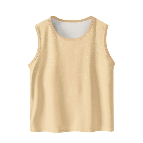 LLYwey Toddler Glitter Tank Tops, Girls Athletic Workout Tanks, Kids Summer Crew Neck Sleeveless Tee Shirts Soft Casual Camisole Undershirts , T-81, Beige, 12T