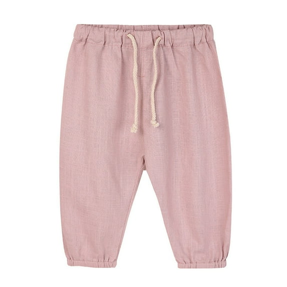LLYwey Toddler Linen Joggers Pants Drawstring Elastic Waist Pull on Wide Leg Long Pants Trousers with Pockets, New-Md57, Pinks, 1T