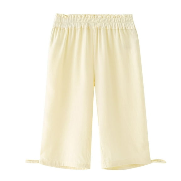 LLYwey Toddler Linen Pants, Baby Joggers Pants, Kids Summer Casual Elastic Waist Pull on Wide Leg Long Pants Trousers with Pockets, New-Md58, Yellow, 3T