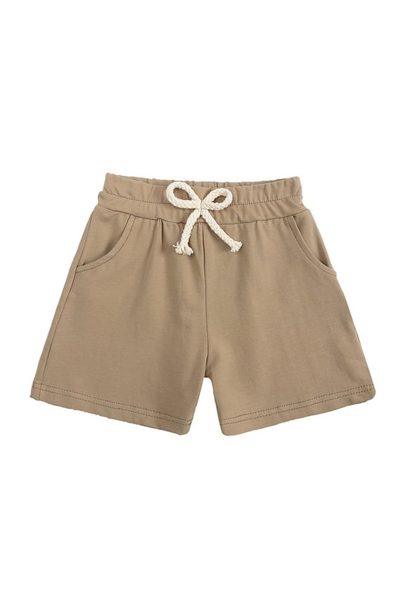 Toddler Shorts, Boys Girls Drawstring Elastic Waist Shorts for School Uniform, Kids Summer Casual Loose Straight Leg Short Pants with Pockets, New-Md84, Brown, 2T