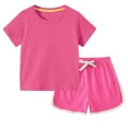 thumbnail image 1 of LLYwey Toddler Summer Outfits, Baby Girls T-Shirt and Shorts Clothes Sets, Casual Solid Color Crew Neck Short Sleeve Pullover Tops + Shorts Sets 2 Piece Outfits, New-37, Pinky, 11T, 1 of 4