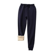 LLYwey Travel Pants Fashion Women Winter Sport High Waist Leg Pants Solid Casual Loose Fleece Leggins Long Pants Black Pants Female Long Pant Style H1117 Navy XXL