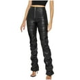thumbnail image 1 of LLYwey White Linen Pants Women Women's Fashion Tight and Personalized Folded Half Zipper Micro Flap Pants Long Leather Pants Pants Female Long Pant Style H1983 Black XXL, 1 of 6