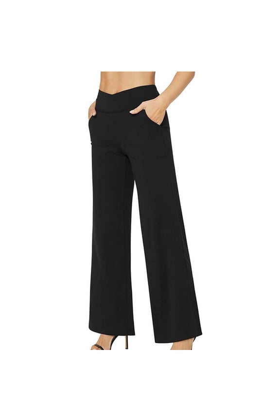 Wide Leg Cargo Pants For Women Women Fashion Solid Color High Waisted Pocket Vent Fitting Full Length Pants Light Weight Pants Female Long Pant Style H1071 Black M