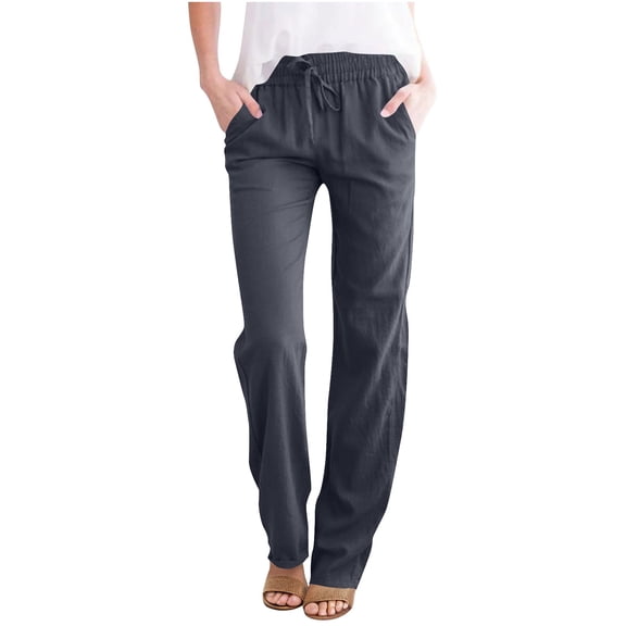 LLYwey Wide Leg Leggings Women Solid Color Drawstring Elastic Waist Straight Leg Long Trousers with Pockets, St28, Dark Gray, XL
