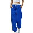 thumbnail image 1 of LLYwey Wide Leg Linen Pants For Women Women Fashion Color Block Printed Drawstring Pants Female Ankle Pants Long Pant Style H93 Blue S, 1 of 5