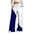 thumbnail image 1 of LLYwey Wide Leg Linen Pants For Women Women's Fashionable Striped Printed Drawstring Wide Leg Pants Pants Jumpsuit Female Long Pant Style H74 Blue L, 1 of 4
