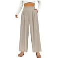 thumbnail image 1 of LLYwey Wide Leg Linen Pants For Women Women's Solid Color Non Elastic Loose High Waist Slim Casual Wide Leg Pants Beach Pants Female Long Pant Style H865 Khaki M, 1 of 4