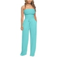 thumbnail image 1 of LLYwey Wide Leg Pants Woman Womens Fashion Summer Solid Bandaget Elastic Waist Pocket Casual Sleeveless Jumpsuit Comtable Pants Female Long Pant Style H1201 Light Blue S, 1 of 7