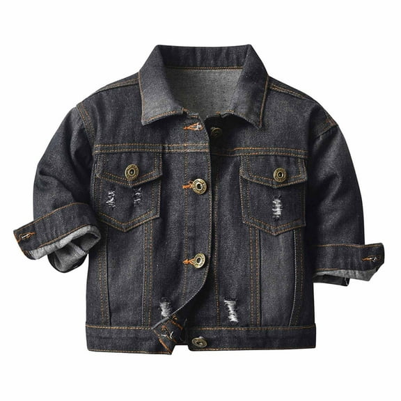 LLYwey Winter Coat Winter Kids Toddler Shirt Denim Long Sleeve Jackets Baby Boys Girls Fall Shirt Coat Outwear New Little Boys Long Sleeve Denim Jackets Black 6-7T