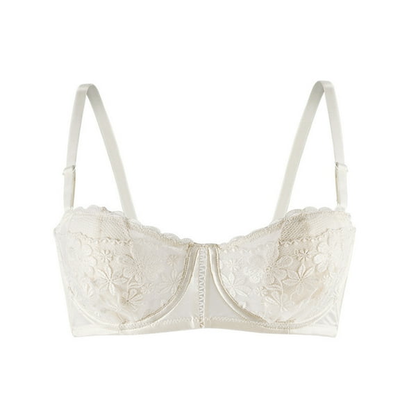 LLYwey Wire-Free Bra for Women Woman's Solid Color Thin Style Ventilate No Underwire Lace Crystal Glass Soft Bra Women Size nylon Training Bra Style LW-147 White 32/70AB