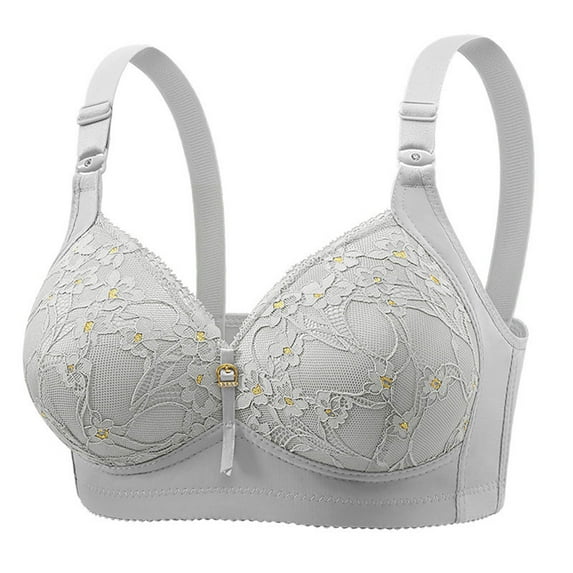 LLYwey Wireless Padded Bras for Women Fashion Women Solid Color Underwire Lace Cotton Pad Push up Daily Bra Women Size Nylon Nursing Bra Style LW-178 Gray 3XL