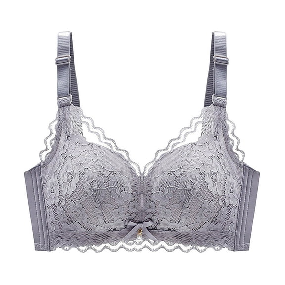 LLYwey Women Bras Full-Coverage Fashion Women Solid Color Underwire Lace Cotton Pad Push up Daily Bra Big & Tall Size Polyester Lightly Lined Bra Style LW-187 Gray XL