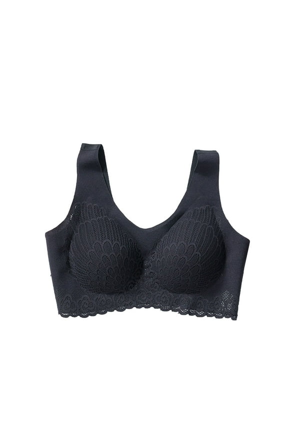 Women Bras Push up Women's Seamless Underwear Without Underwire Push up and Side Breasts Sports Lace Sleeping Bra Big & Tall Size Nylon Seamless Bra Style LW-302 Black M