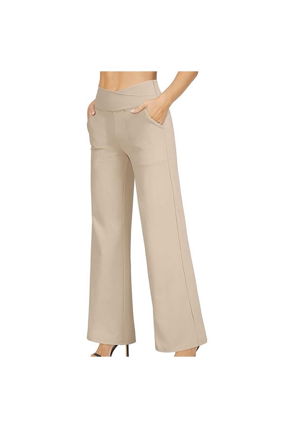 Women Cargo Pants With Pockets Women Fashion Solid Color High Waisted Pocket Vent Fitting Full Length Pants Pants Female Trendy Long Pant Style H1071 Khaki M
