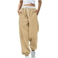 thumbnail image 1 of LLYwey Women Pants Women Fashion Color Block Printed Drawstring Pants Work Pants Female Long Pant Style H93 Khaki M, 1 of 5