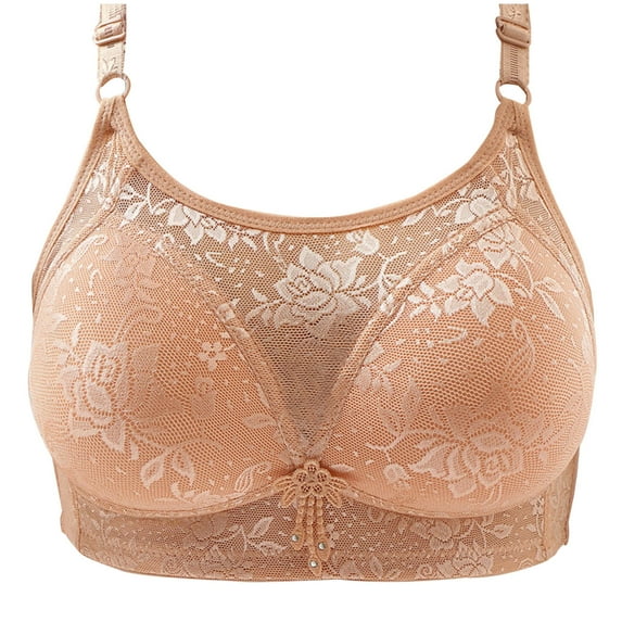 LLYwey Women'S Bras No Wire Fashion Women Solid Color Underwire Lace Cotton Pad Push up Daily Bra Women Size Polyester Push-Up Bra Style LW-177 Beige M