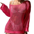 thumbnail image 1 of LLYwey Women Sweatshirts Women's Color Long Sleeved Round Neck Hollowed Out Knitted Beach Bikini Cover up Tie up Dress Round Neck Pullover Blouses Shirts Pinky One Size, 1 of 4