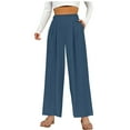 thumbnail image 1 of LLYwey Women Work Pants Women's Solid Color Non Elastic Loose High Waist Slim Casual Wide Leg Pants Female Ankle Pants Long Pant Style H865 Blue XXL, 1 of 7