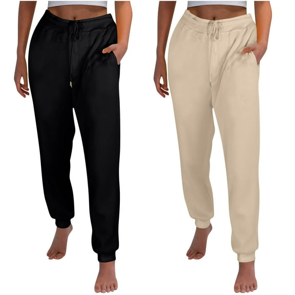 LLYwey Women's Fleece Lined Pants Ladies Casual Trousers Fleece Lined Pants Thick Solid Color Plus Size Running Sports Pants New Winter Pants Khaki M