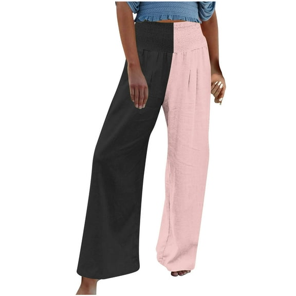 LLYwey Women's Hiking Pants Fashion Women Summer Casual Loose Elastic Waist Print Trousers Pants Linen Cargo Pants Female Long Pant Style H1154 Pinks M