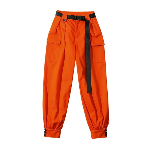 LLYwey Women's Pajama Pants Women's Loose Pants Casual Sports Pants Drawstring Cargo Pants Wide-leg Pockets High Waisted Female Casual Pants Long Pant Style H1591 Orange S