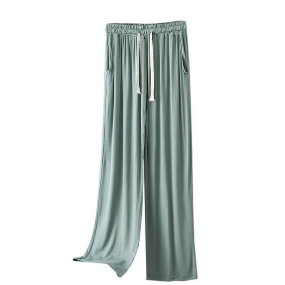 LLYwey Women's Pajama Pants Women's Casual Daily Solid High Waisted Loose Wide Straight Leg Pants Female Capris Pants Long Pant Style H1759 Green XL