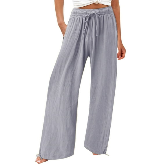 LLYwey Women's Pants Fashion Womens Casual Elastic Loose Pants Straight Wide Leg Trousers Pants Female Hiking Pants Long Pant Style H2235 Gray XXL