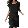 thumbnail image 1 of LLYwey Women's Plus Size Summer Dresses - Casual Round Neck Short Sleeve Ruffle Tiered Midi Dresses for Women Evening Party Beach Vacation Sundress, I-19, Black, 4XL, 1 of 6