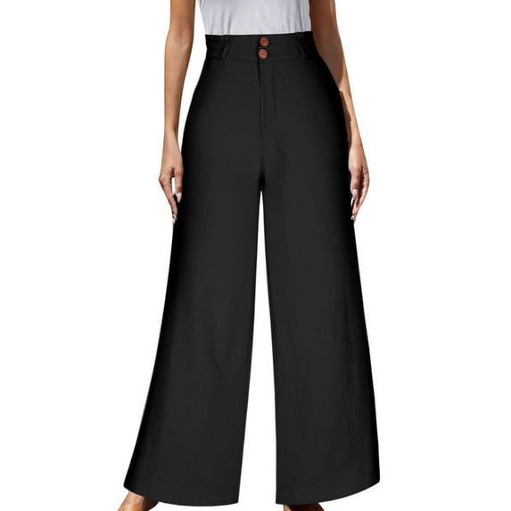 LLYwey Womens Athletic Pants Women's Casual Pants High Waist Solid Color Comfortable Button Decoration Dress Pants Female Long Pant Style H2483 Black L