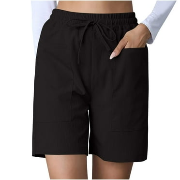 LLYwey Womens Bermuda Shorts - High Waisted Summer Shorts for Women Casual Loose Drawstring Elastic Waist Pull on Short Pants with Pockets, Sy-26, Black, S
