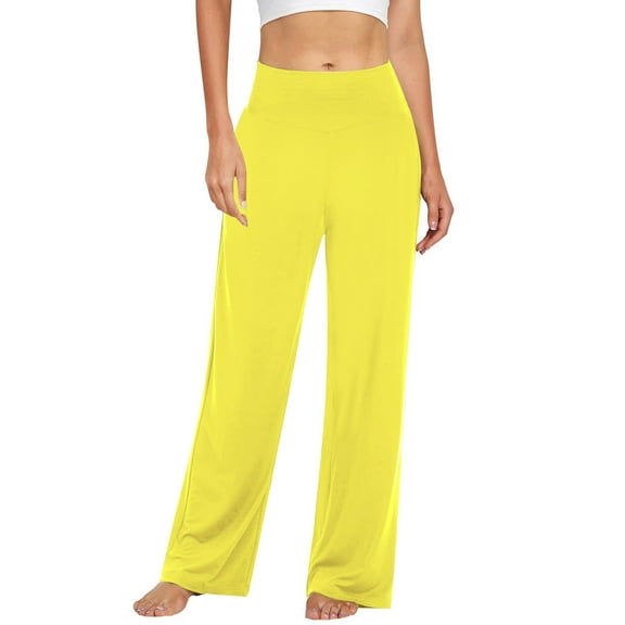 LLYwey Womens Boho Pants Women's Fashionable Solid Color Casual Pants Female Yoga Pants With Pockets Long Pant Style H2605 Yellow S