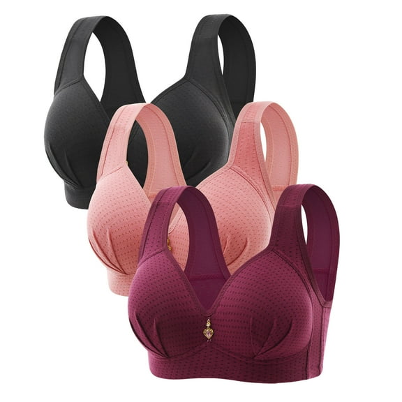 LLYwey Womens Bras Plus Size Woman's Embroidered Seamless Comfortable Breathable Bra Underwear No Underwire Big & Tall Size Nylon Demi Cup Bra Style LW-108 Black 42