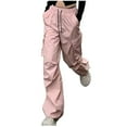 thumbnail image 1 of LLYwey Womens Cargo Pants Women Loose Pants Casual Sports Pants Drawstring Cargo Pants Wide-leg Pockets High Waisted Female Business Casual Pants Long Pant Style H1600 Pinks M, 1 of 5