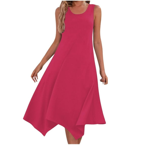 LLYwey Womens Casual A-Line Dresses - Summer Beach Solid Color Sleeveless Tshirt Midi Dresses Beach Vacation Loose Flowy Tank Sundress, I-15, Pinky, M